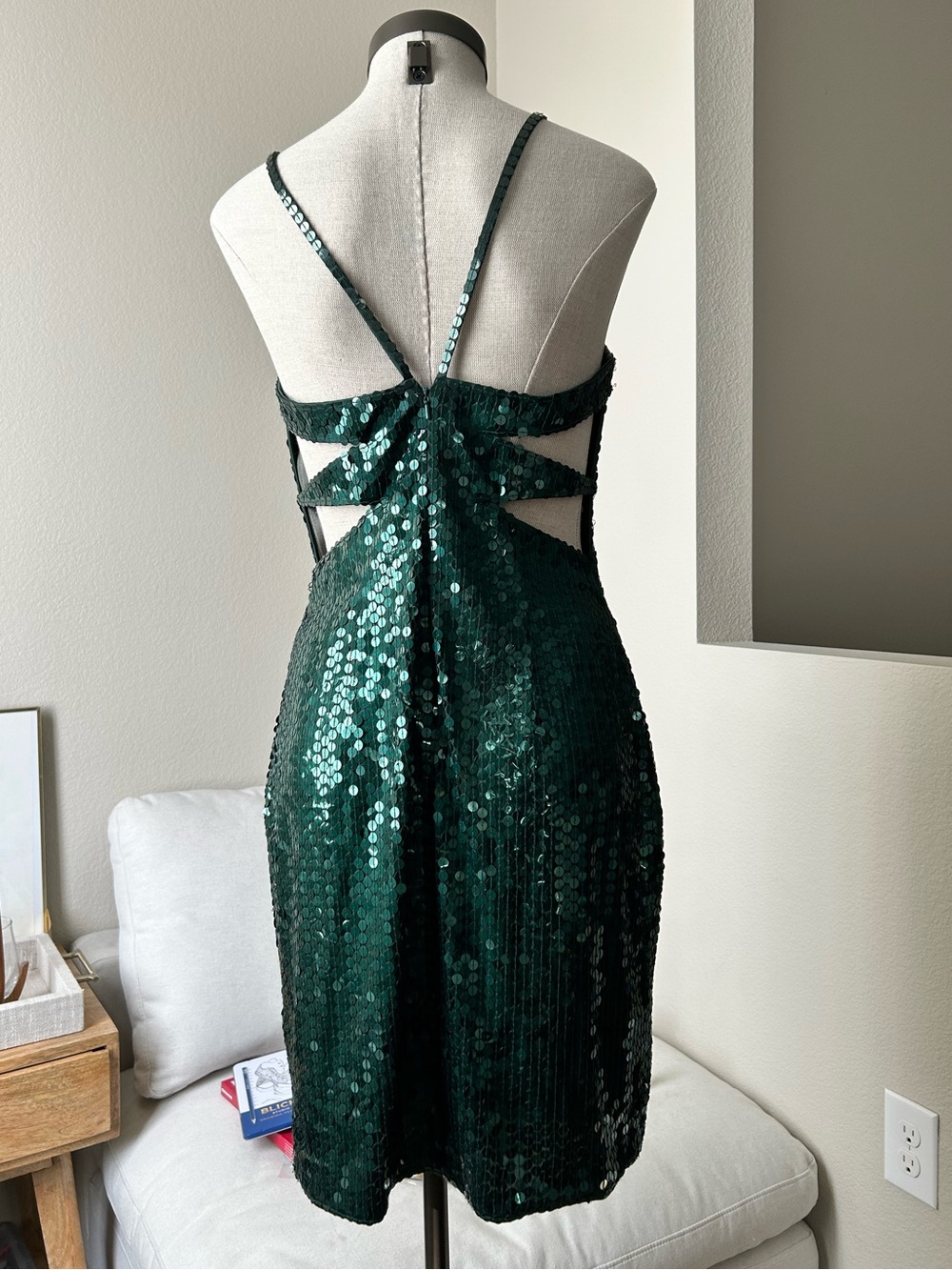 Vintage Niteline Della Roufogali Emerald Green Sequin-Strap Mini Dress - Picture 4 of 10